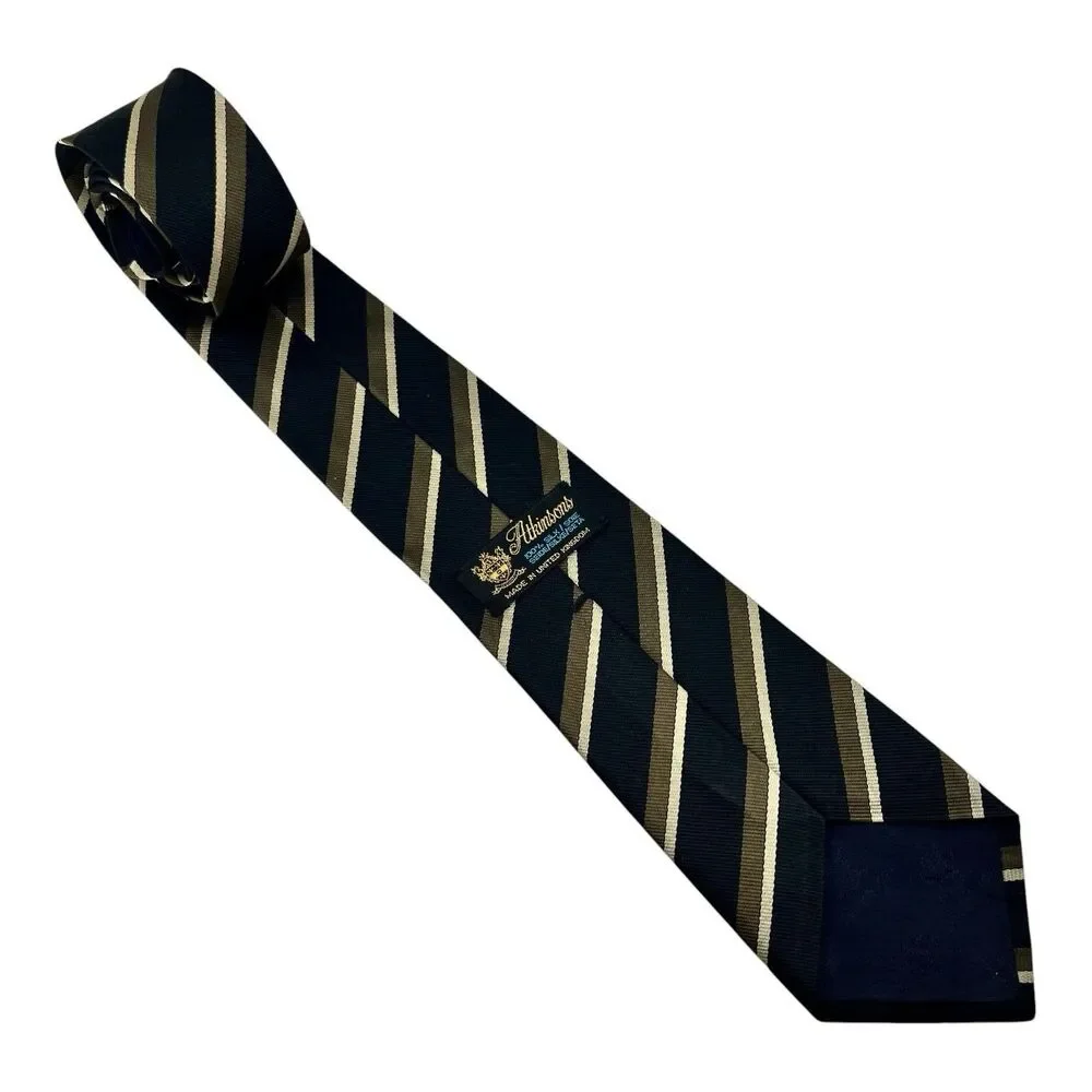 ATKINSONS Necktie Striped REPP Neck Tie Black 100% Silk Made in U.K. N Ireland